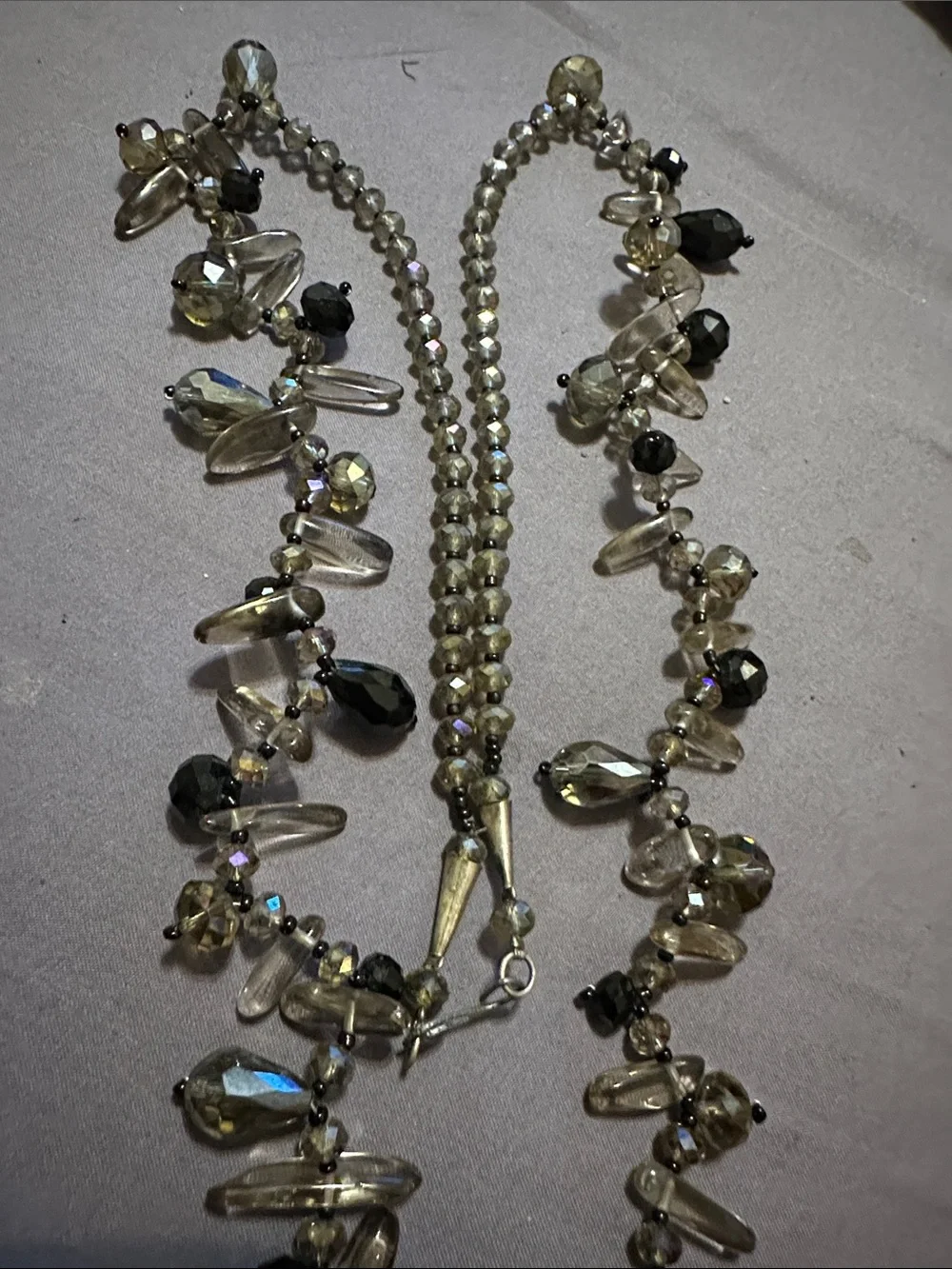 Beaded Agate Pendant Necklace in Smoky Brown and Gold